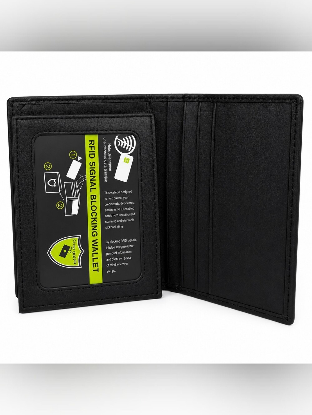 Mens Genuine Leather L-Fold Credit Card Black Wallet With Rfid Blocking Security